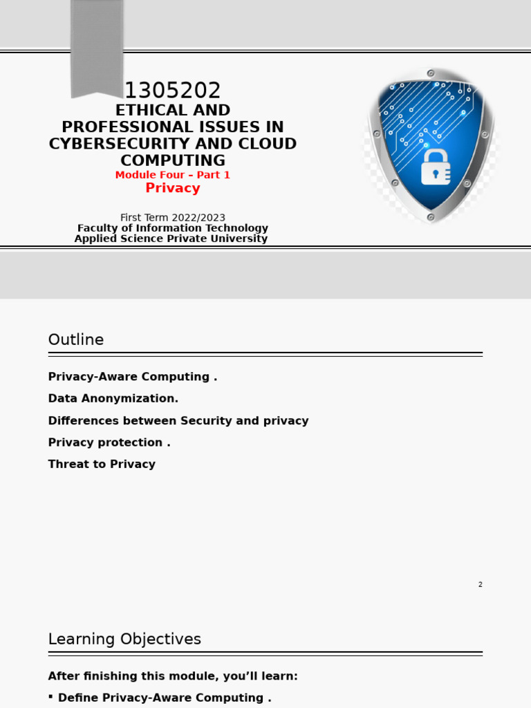 Privacy Issues in Cybersecurity & Cloud | PDF | Privacy | Databases