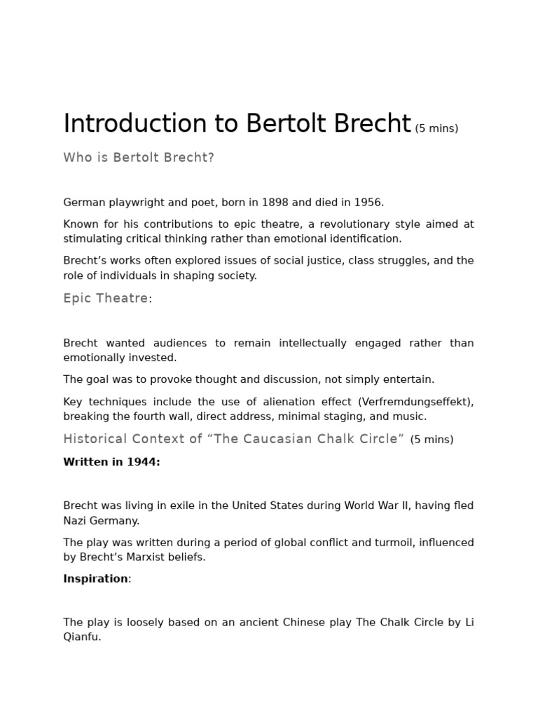 Brecht's Epic Theatre & Chalk Circle | PDF