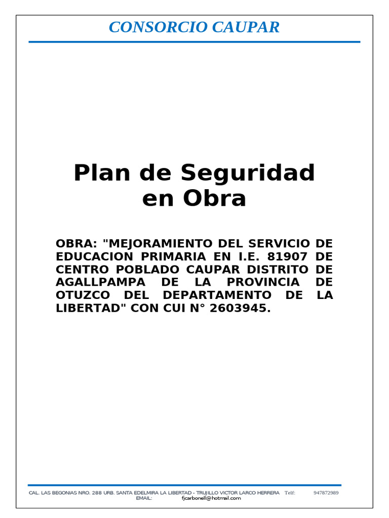 Plan de Seguridad en Obra Caupar 2024 | PDF | Seguridad y salud ocupacional