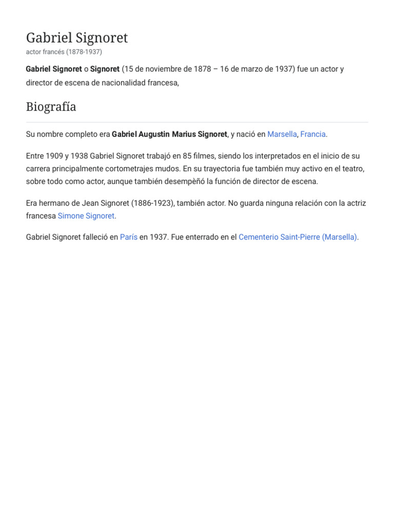 Biografía de Gabriel Signoret, actor francés | PDF