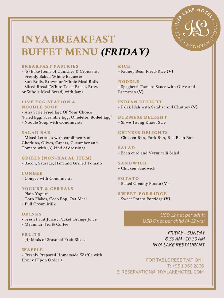 Inya Breakfast Buffet Menu | PDF