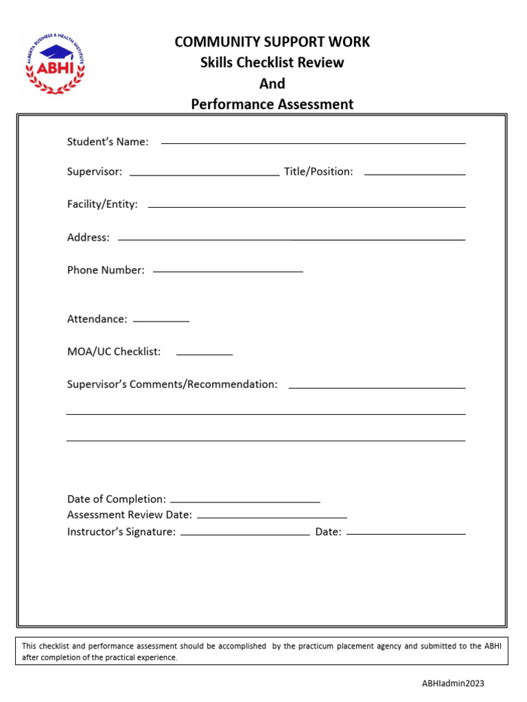 Community Support Work Skills Assessment | PDF | Mental Health | Psychology