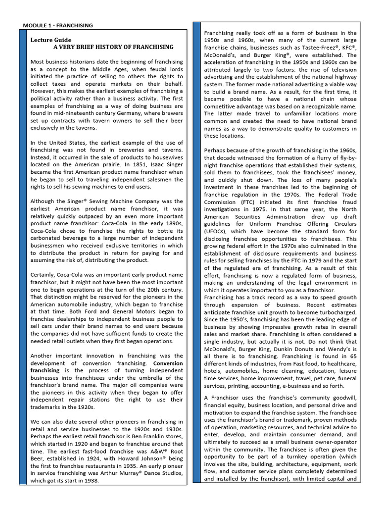 History and Evolution of Franchising | PDF | Franchising