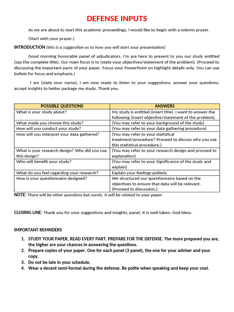 Academic Defense Presentation Guide | PDF