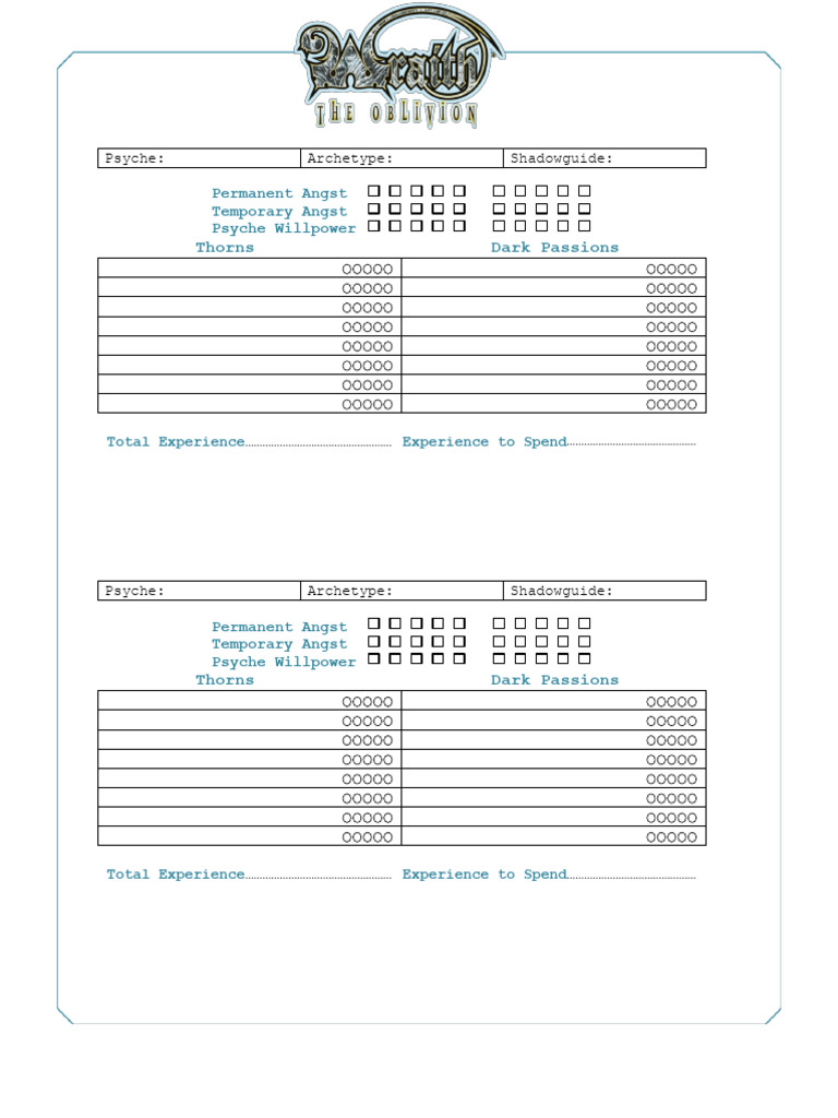 Wr5,1 Shadow Sheet (Form Fillable) | PDF