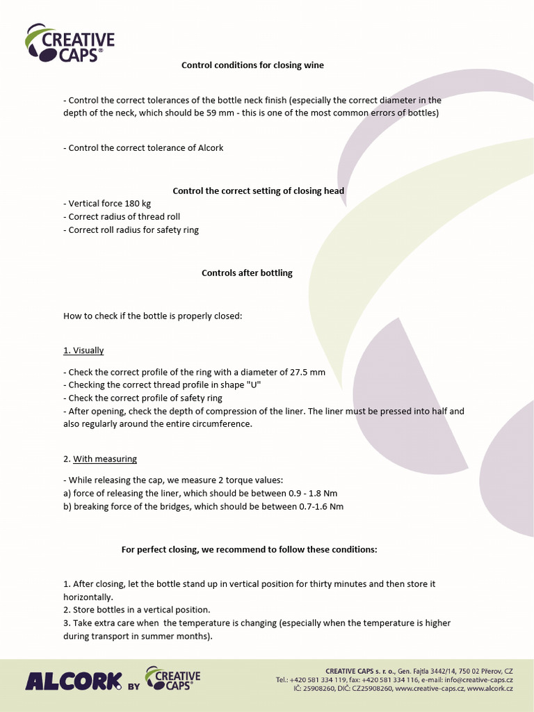 Wine Bottle Closing Control Guidelines | PDF