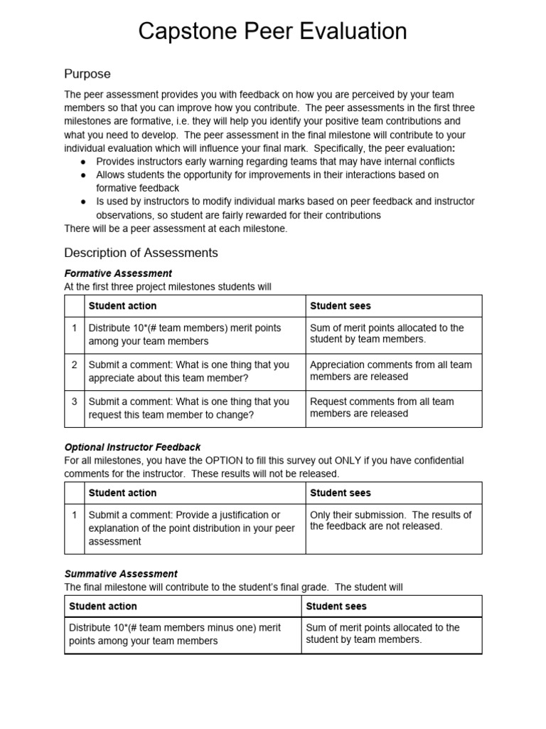 Peer Evaluation Instructions Pdf Behavior Modification Learning