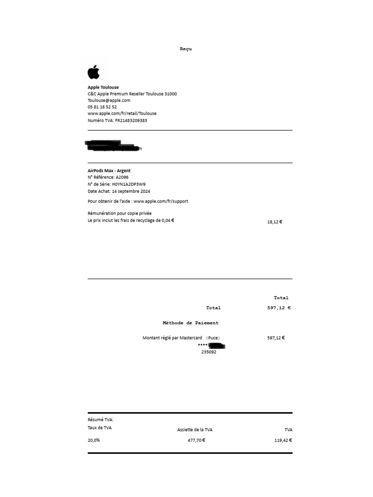 Achat AirPods Max à Toulouse | PDF | Taxe sur la valeur ajoutée