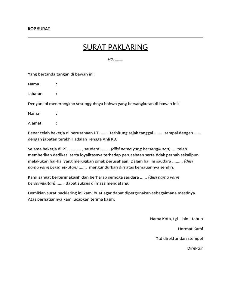 Contoh Surat Paklaring Resmi | PDF