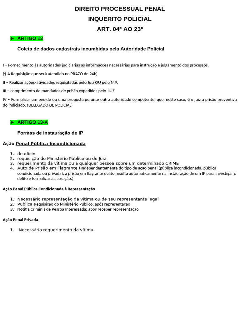 Inquerito Policial - Resumo | PDF
