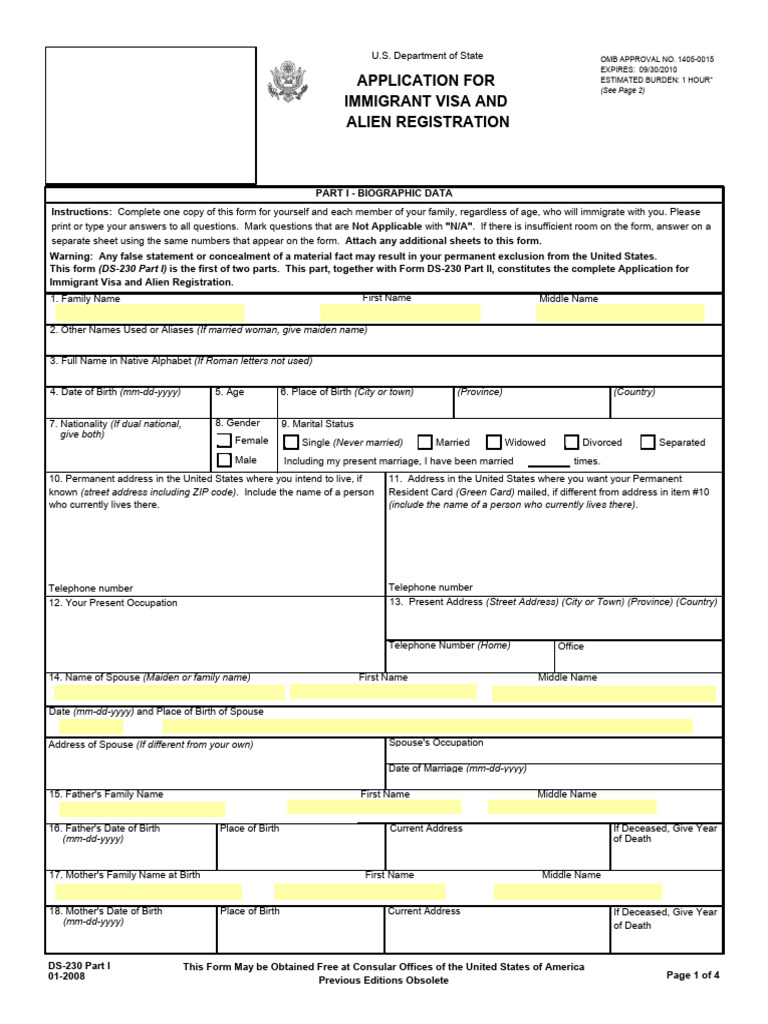 Immigrant Visa Application Form | PDF | Social Security Number | Travel ...
