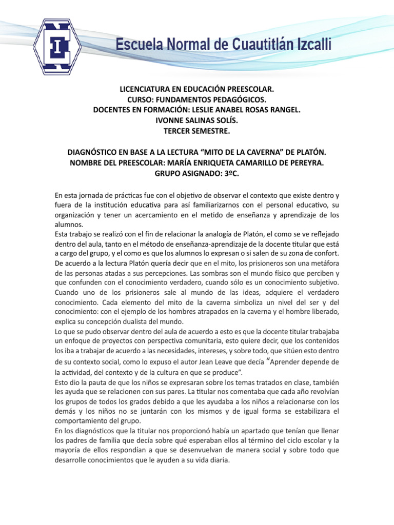 Diagnóstico Educativo en Preescolar | PDF | Conocimiento | Enseñando