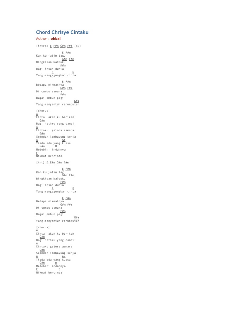 Chord Chrisye Cintaku