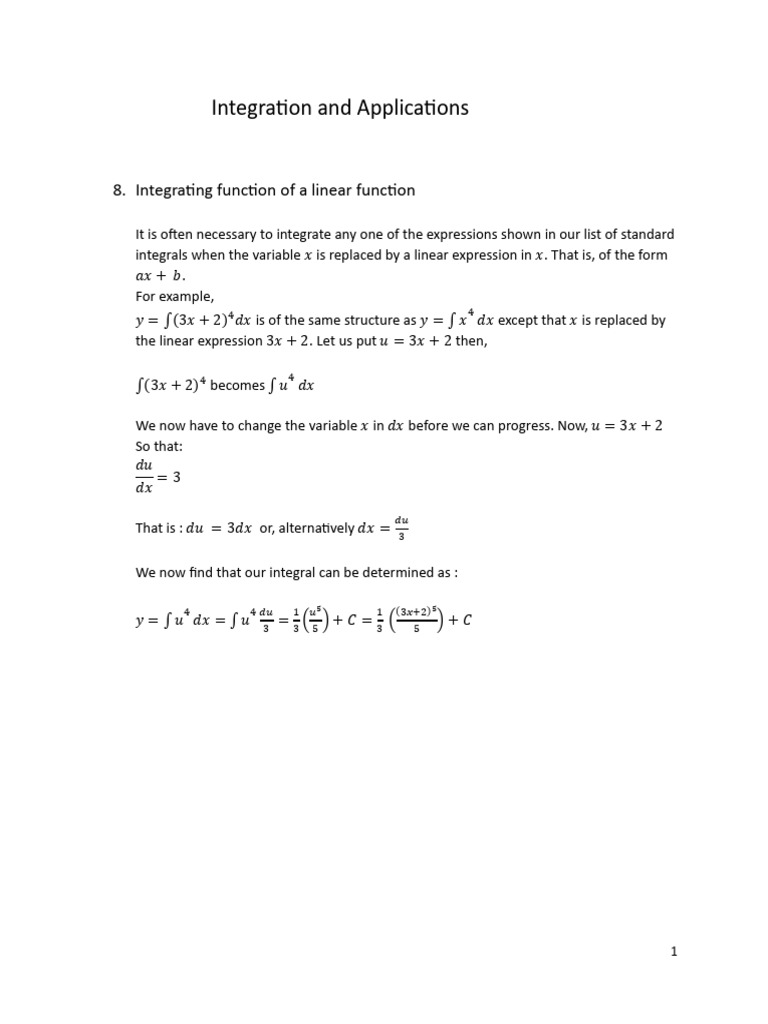 Integrating Linear and Trigonometric Functions | PDF