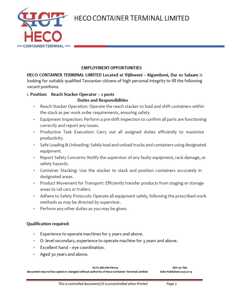 HECO Container Terminal Job Openings 2025 | PDF | Procurement | Supply ...