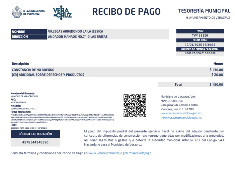 Recibo de Pago Impuesto Predial Veracruz | PDF | Impuestos | Finanzas ...
