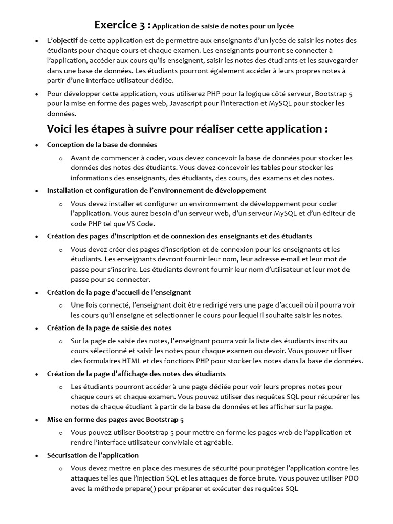 Application de saisie de notes pour lycée | PDF | PHP | MySQL