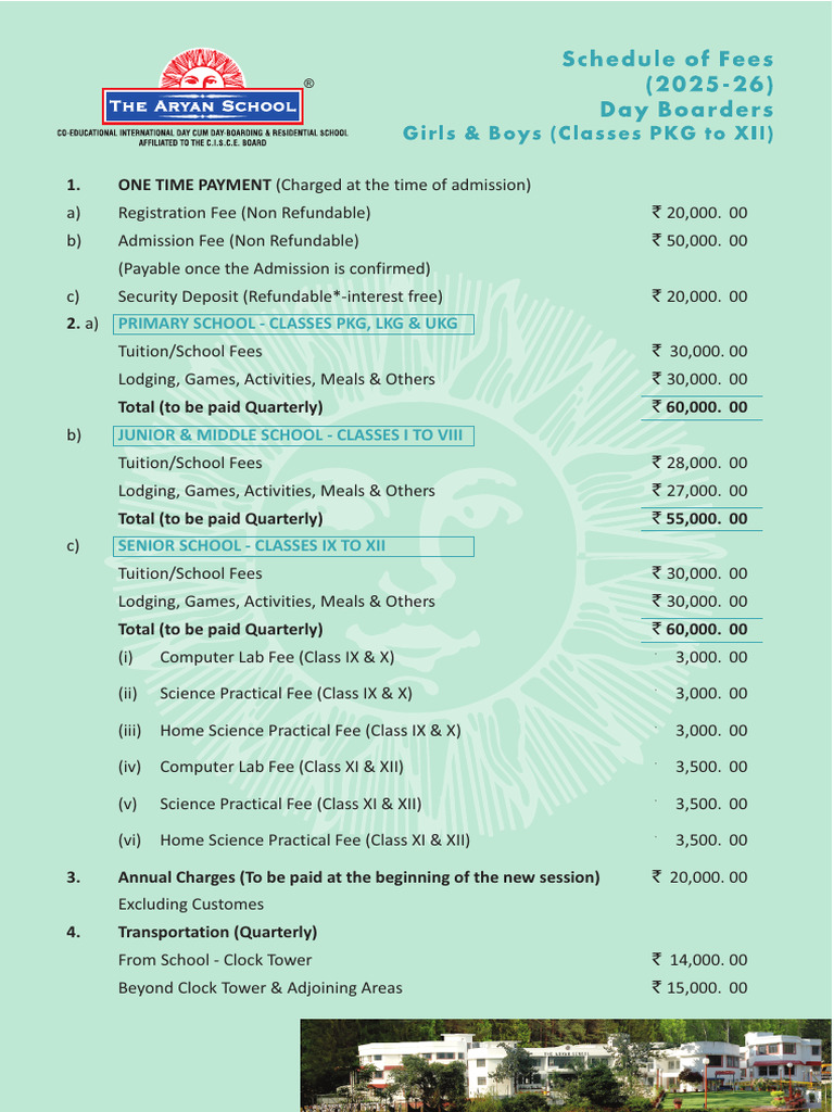 Aryan School Dehradun Fee Structure | PDF | Fee | Tuition Payments