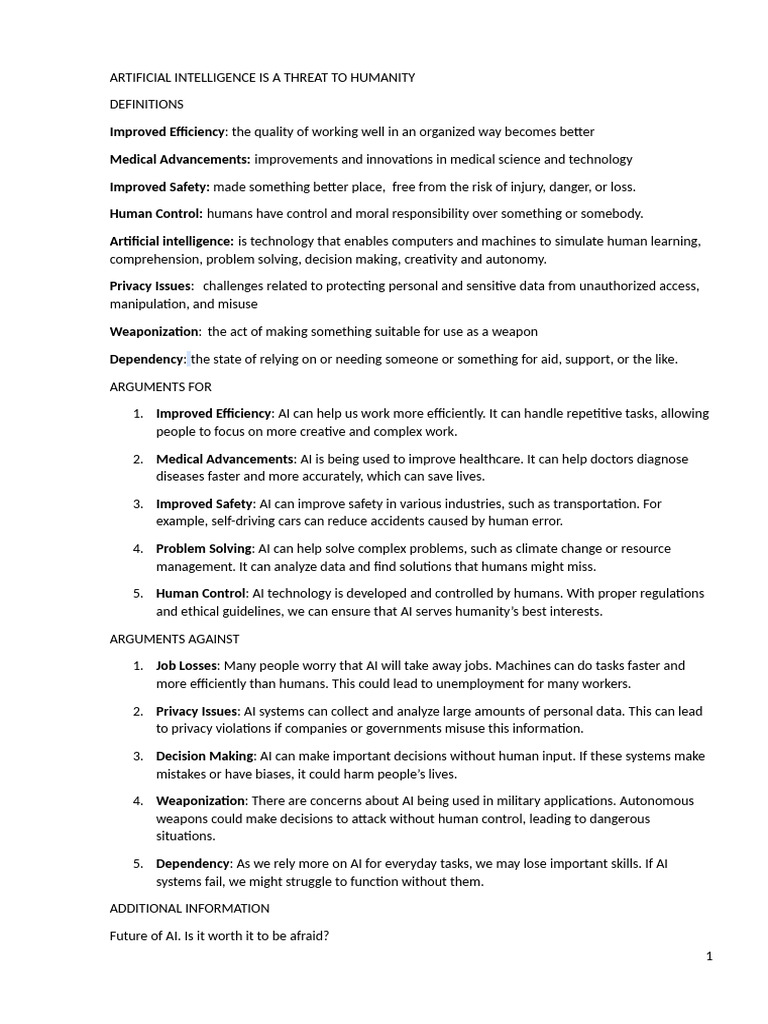 Artificial Intelligent Is A Threat To Humanity | PDF | Artificial ...