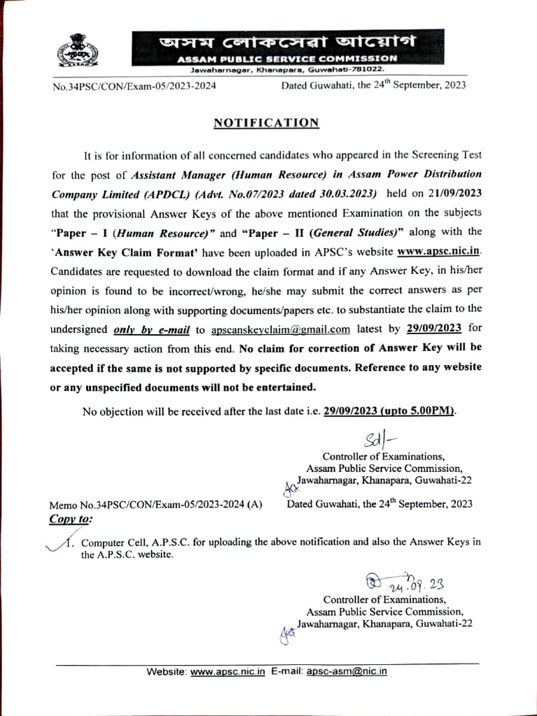 AKey AM HR APDCL 072023 24092023 | PDF