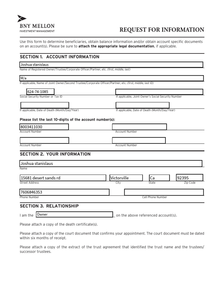 BNY Request For Information Form | PDF