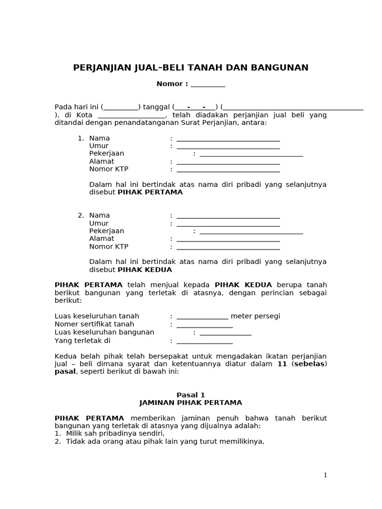 Perjanjian Jual Beli Tanah dan Bangunan | PDF