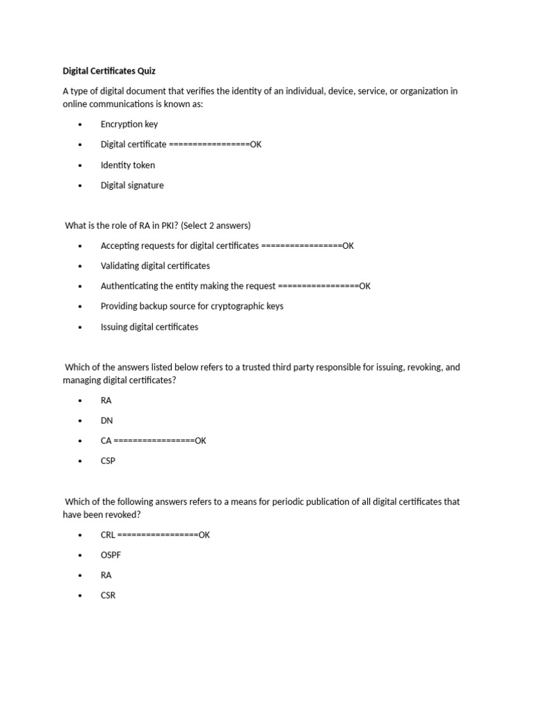 Digital Certificates Quiz Overview | PDF | Public Key Certificate ...