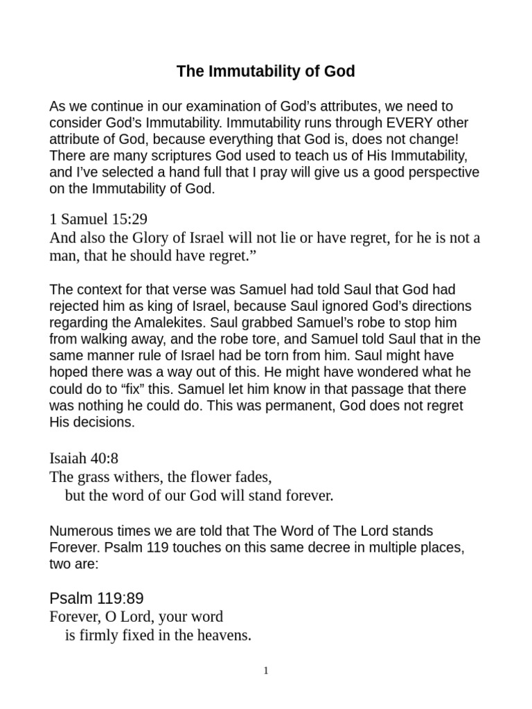 The Immutability of God | PDF | Glory (Religion) | Samuel