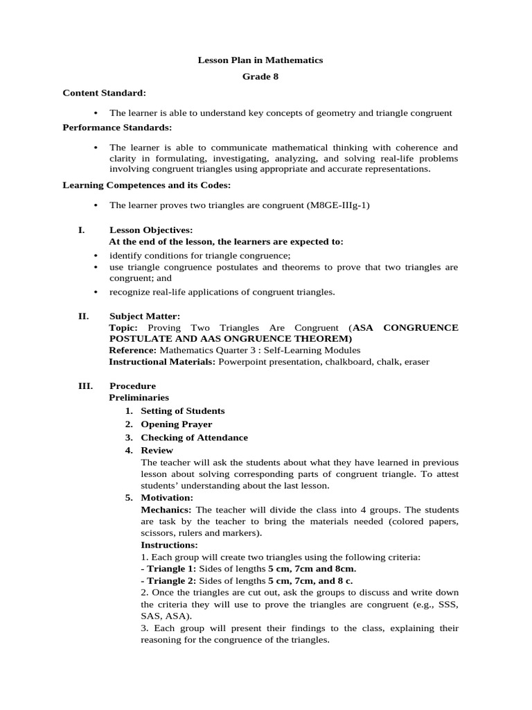 Lesson Plan (Week 6 - Day 2) | PDF | Classical Geometry | Elementary ...