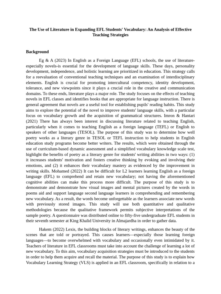 Enhancing EFL Vocabulary Through Literature | PDF | English As A Second ...