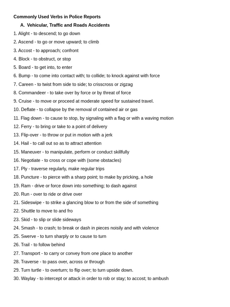 Essential Verbs for Police Reports | PDF | Crimes | Crime & Violence