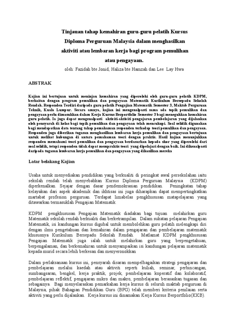 Tinjauan Tahap Kemahiran Guru Pdf