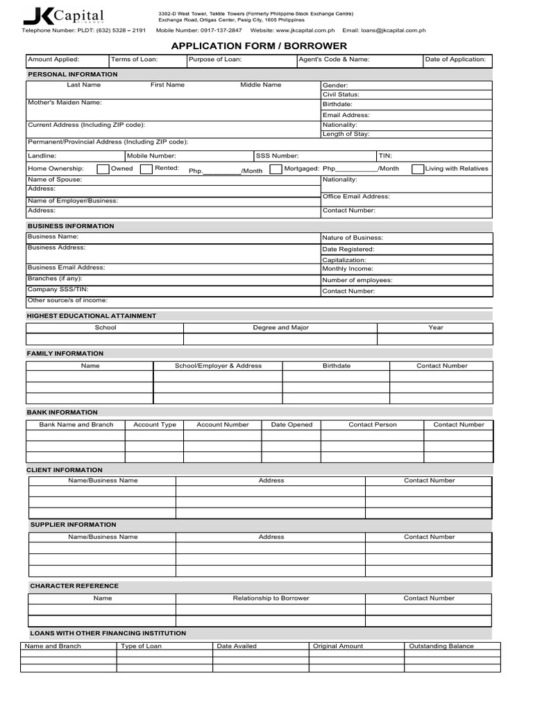 Loan Application Form for JK Capital | PDF | Banks | Loans