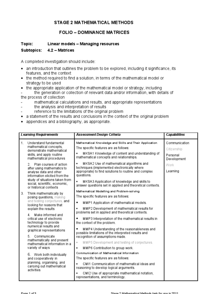 Investigation - Dominance Matrices | PDF | Teaching Mathematics ...