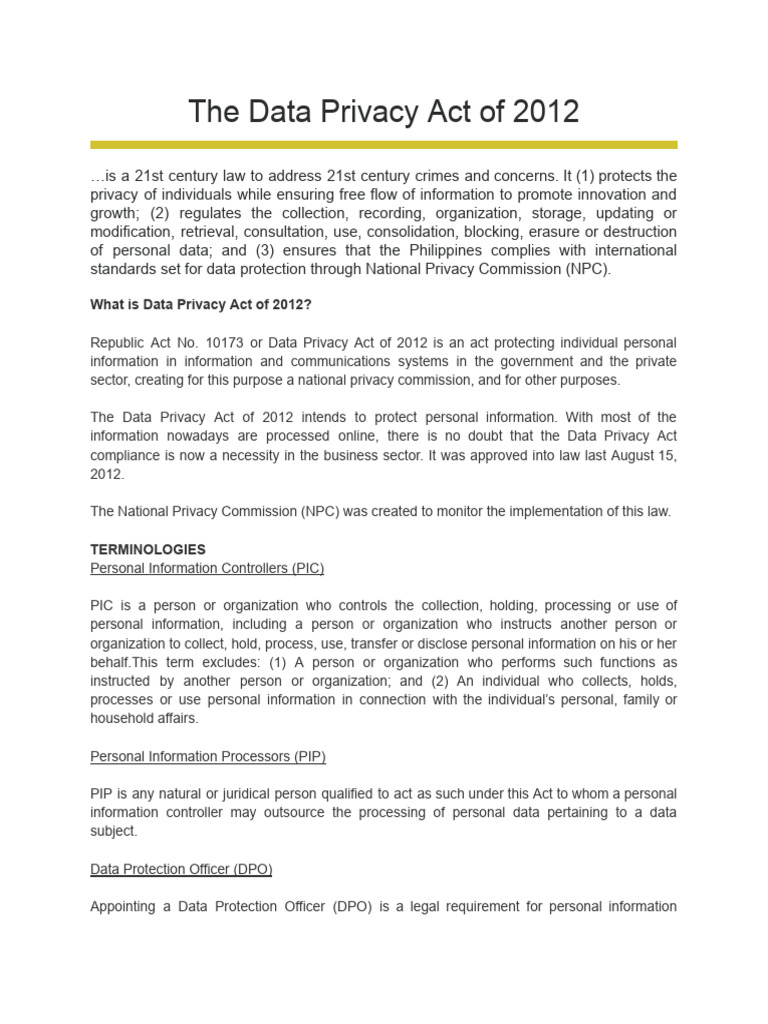 The Data Privacy Act of 2012 | PDF | Regulatory Compliance ...