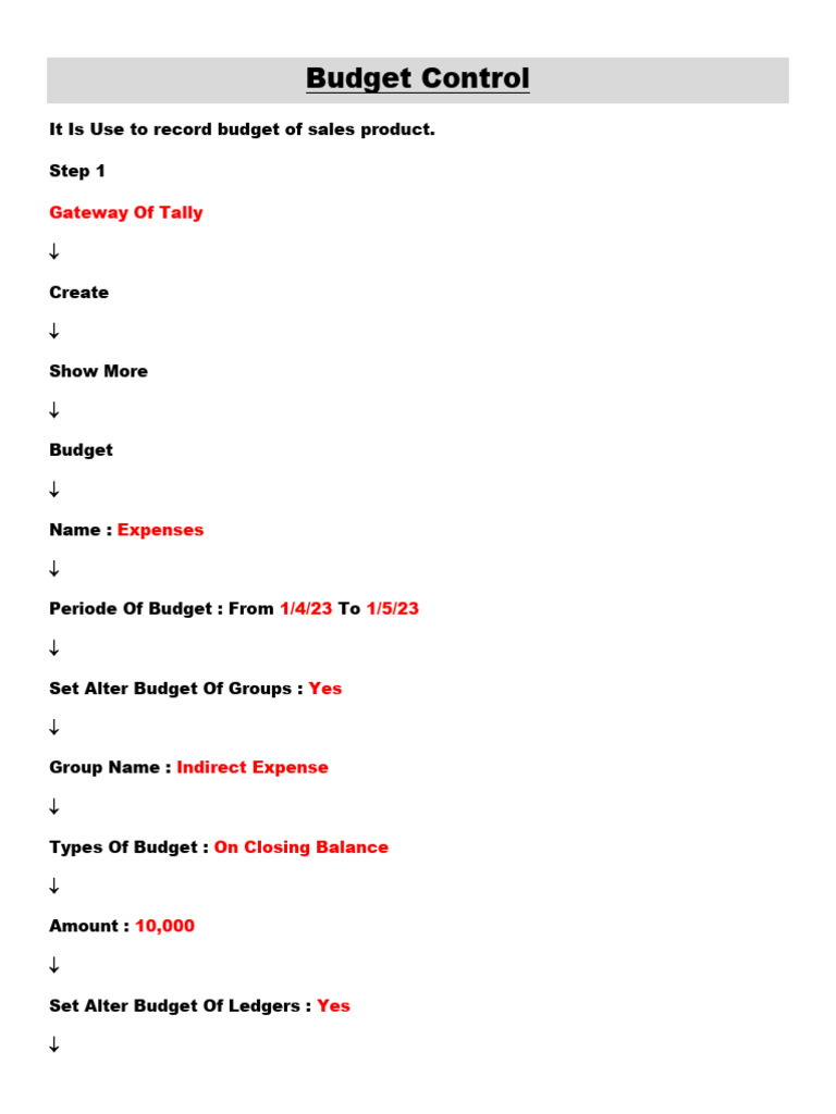 Tally Budget Control Setup Guide | PDF