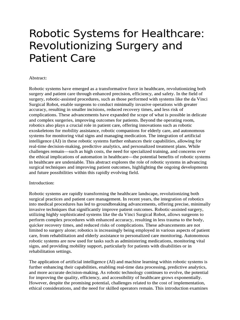 Robotic Systems For Healthcare | PDF | Surgery | Robotics