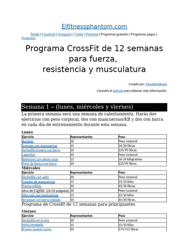 Rutinas de CrossFit Gratis en PDF | PDF | Entrenamiento de fuerza ...