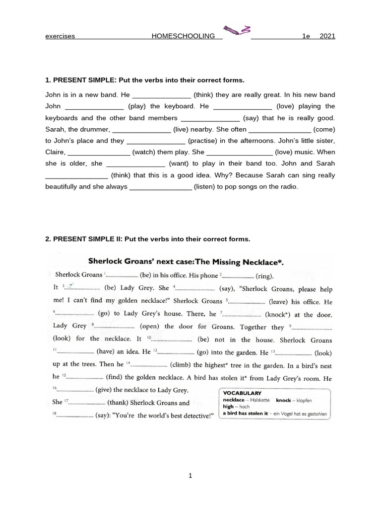Grammar Exercises Unit 6 Present Simple | PDF | Miss Marple | Linguistics