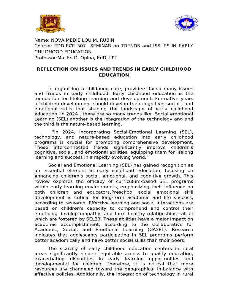 REFLECTION PAPER 307 | PDF | Early Childhood Education | Teachers
