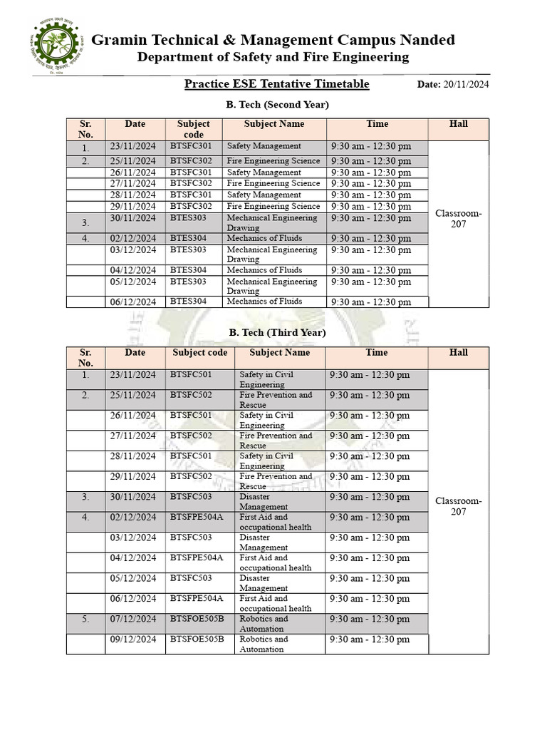 Practice ESE - 2024 Odd Sem Final Timetable | PDF | Occupational Safety ...