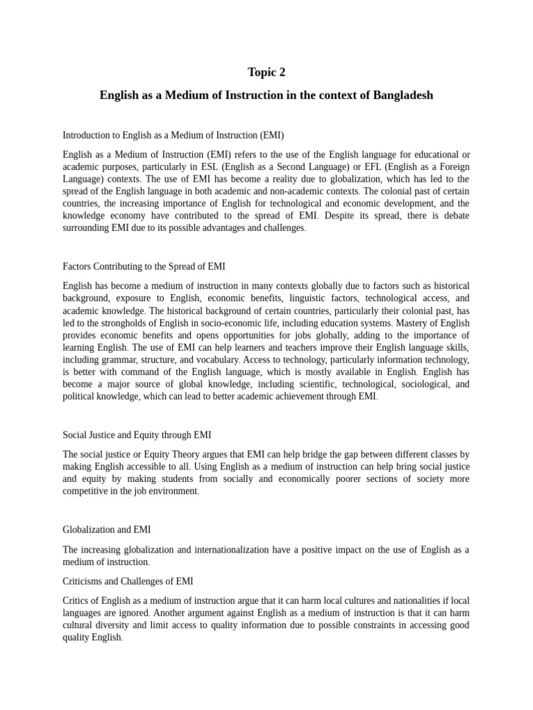 English As A Medium of Instruction in The Context of Bangladesh | PDF ...