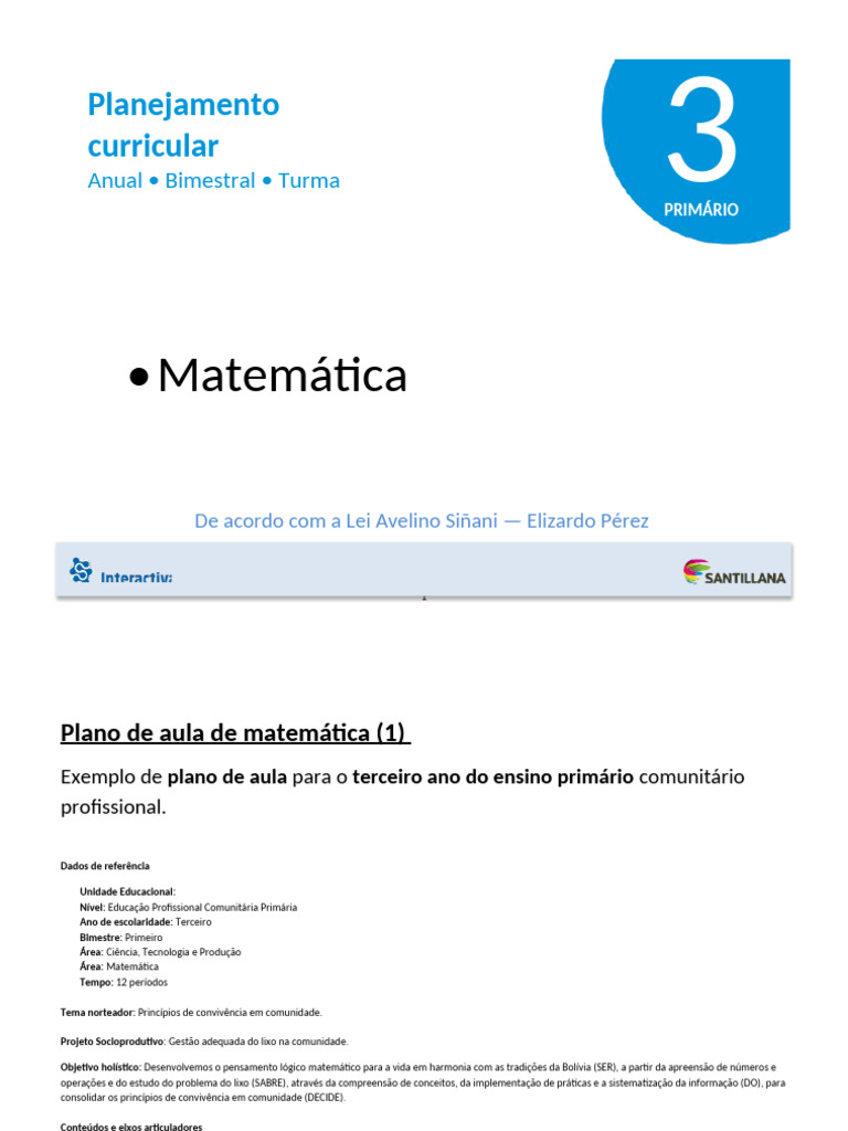 Plano de Aula de Matemática para o 3º Ano | PDF | Matemática | Reciclagem