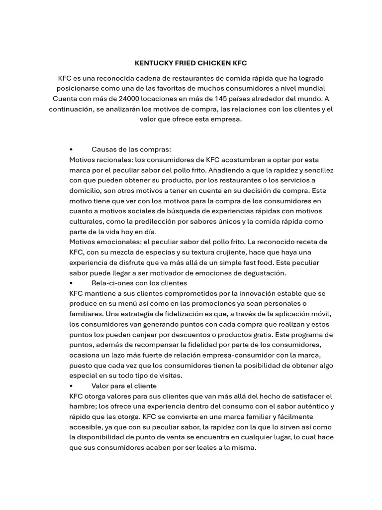 Motivos de compra y fidelización en KFC | PDF | Los consumidores ...