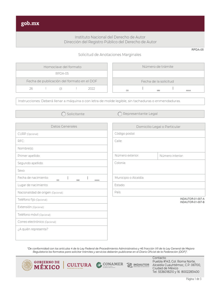 Solicitud de Anotaciones Marginales RPDA-05 | PDF