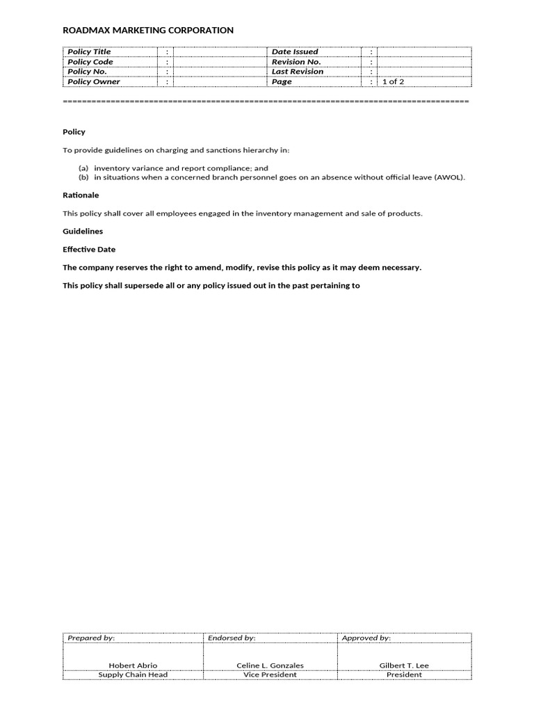 Inventory Management Policy Guidelines | PDF