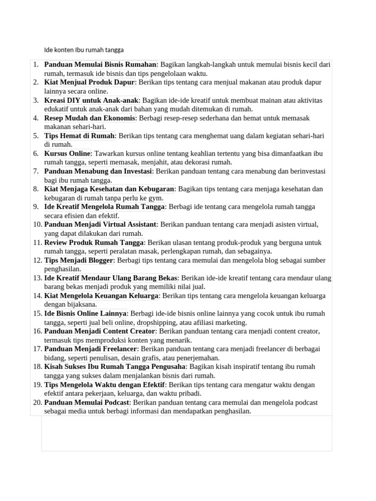 Ide Konten Kreatif untuk Ibu Rumah Tangga | PDF