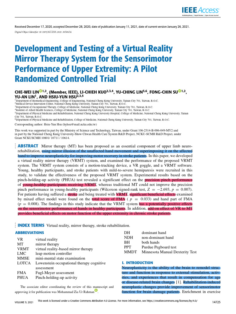 VR Mirror Therapy for Stroke Rehabilitation | PDF | Virtual Reality ...