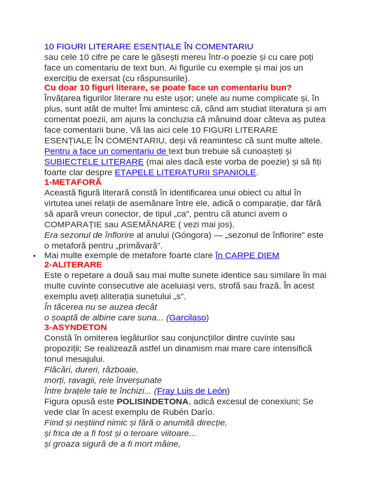 10 FIGURI LITERARE INDISPENSABILE ÎNTR-un COMENTARIU | PDF