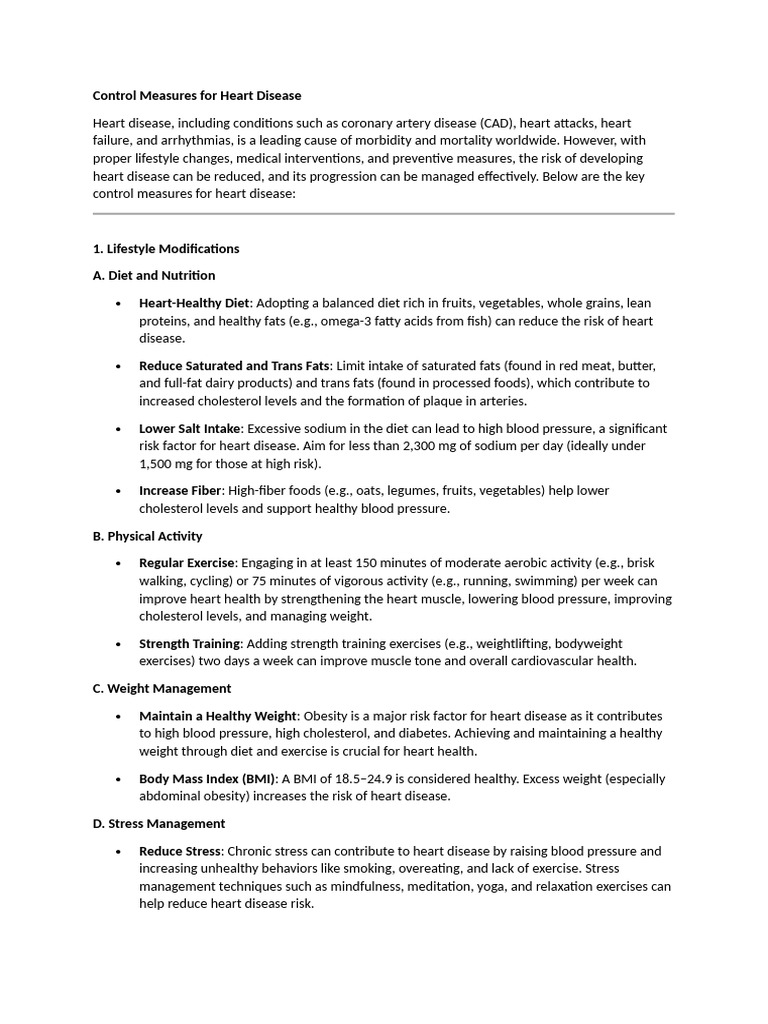 Control Measures For Heart Disease | PDF | Cardiovascular Diseases ...
